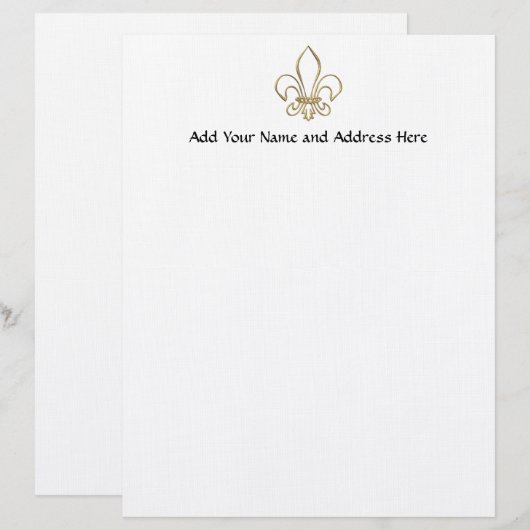 Golden "3-D" Fleur-de-lis Briefhoofd Sjabloon (Voorkant / Achterkant)
