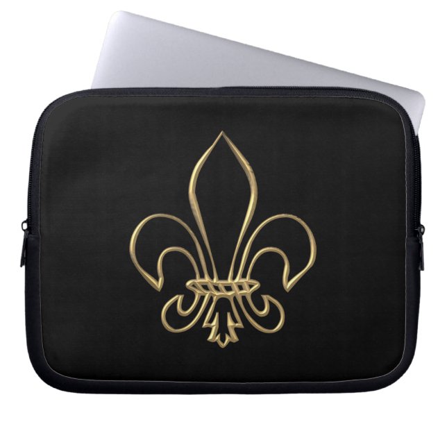 Golden "3-D" Fleur-de-lis Laptop Sleeve (Voorkant)