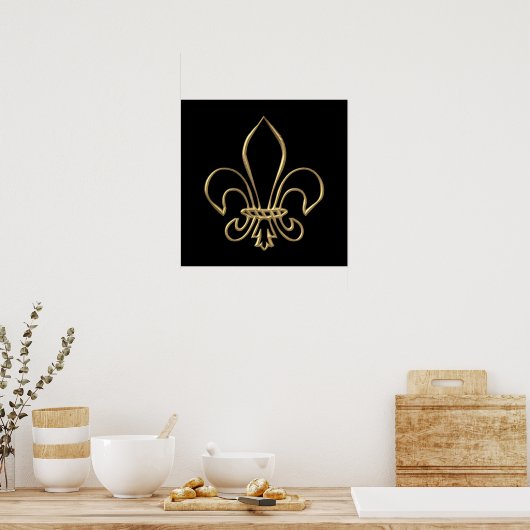 Golden "3-D" Fleur-de-lis Poster (Keuken)