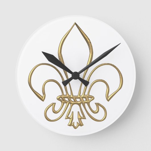Golden "3-D" Fleur-de-lis Ronde Klok (Voorkant)