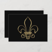 Golden "3-D" Fleur-de-lis RSVP Kaartje (Voorkant / Achterkant)