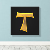 Golden 3-D Kijk Franciscan Tau Cross Canvas Afdruk (Insitu (Houten vloer))
