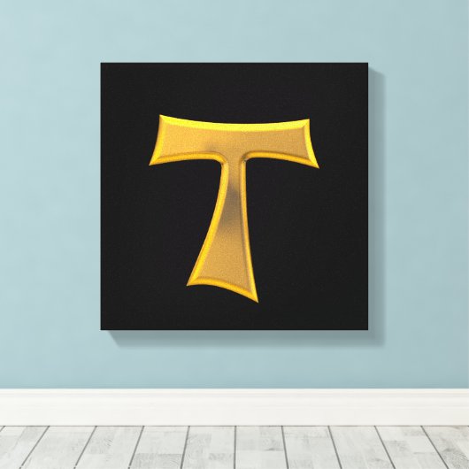 Golden 3-D Kijk Franciscan Tau Cross Canvas Afdruk (Insitu (Houten vloer))