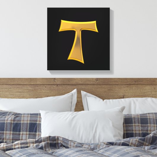 Golden 3-D Kijk Franciscan Tau Cross Canvas Afdruk (Insitu (Slaapkamer))