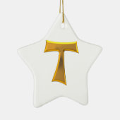 Golden 3-D Kijk Franciscan Tau Cross Keramisch Ornament (Rechts)