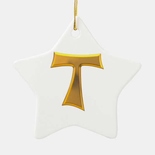 Golden 3-D Kijk Franciscan Tau Cross Keramisch Ornament (Voorkant)