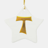 Golden 3-D Kijk Franciscan Tau Cross Keramisch Ornament (Achterkant)
