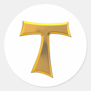 Golden 3-D Kijk Franciscan Tau Cross Ronde Sticker