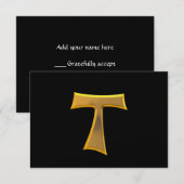 Golden 3-D Kijk Franciscan Tau Cross RSVP Kaartje (Voorkant / Achterkant)