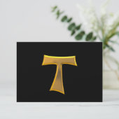 Golden 3-D Kijk Franciscan Tau Cross RSVP Kaartje (Staand voorkant)