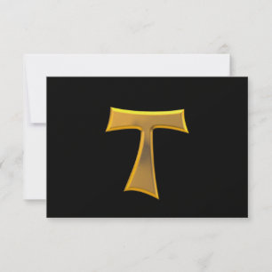Golden 3-D Kijk Franciscan Tau Cross RSVP Kaartje