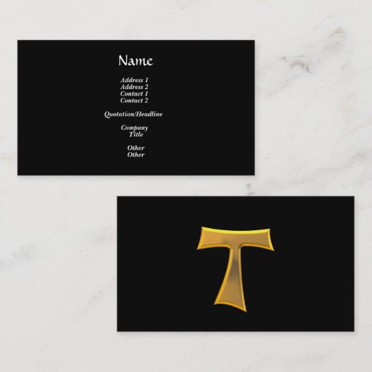 Golden 3-D Kijk Franciscan Tau Cross Visitekaartje (Voorkant / Achterkant)