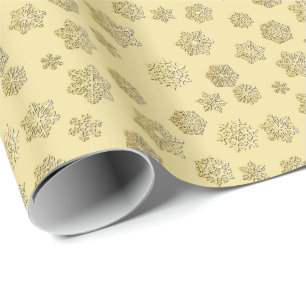 Golden 3-d sneeuwvlokken op gouden achtergrond cadeaupapier