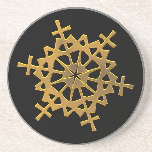 Golden "3-D" Snowflake Zandsteen Onderzetter (Voorkant)