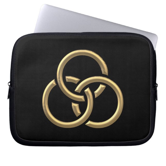 Golden "3-D" Trinity Rings Laptop Sleeve (Voorkant)