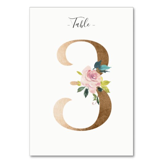 Golden 3 Floral Tafelnummer Kaart (Achterkant)