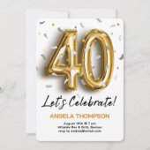 Golden 40 Years Birthday Invitation Kaart (Voorkant)
