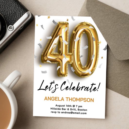 Golden 40 Years Birthday Invitation Kaart