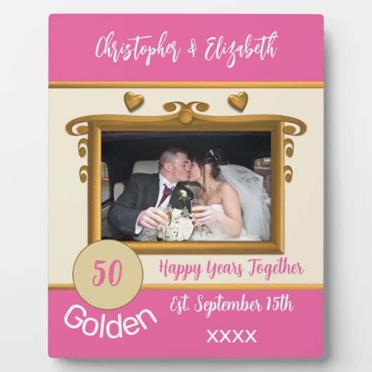 Golden 50 jaar jubileum voegt foto roze toe fotoplaat (Voorkant)