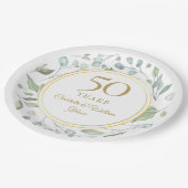Golden 50 Wedding Jubileum Laurel Greenery Papieren Bordje (Gekanteld)