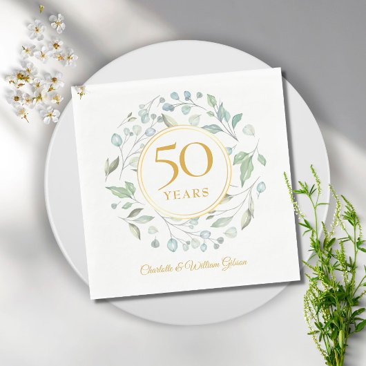 Golden 50 Wedding Jubileum Laurel Greenery Servet