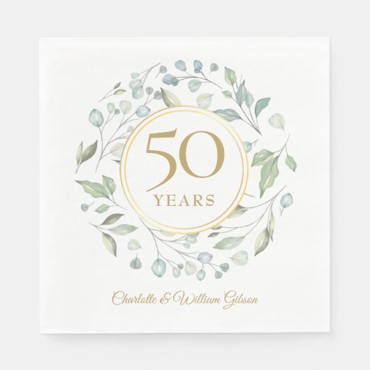 Golden 50 Wedding Jubileum Laurel Greenery Servet (Voorkant)