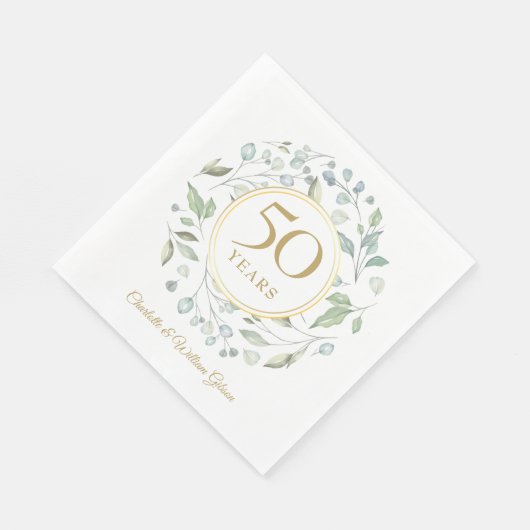 Golden 50 Wedding Jubileum Laurel Greenery Servet (Hoek)