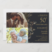Golden 50e bruiloft Jubileum 2 foto uitnodiging (Voorkant)
