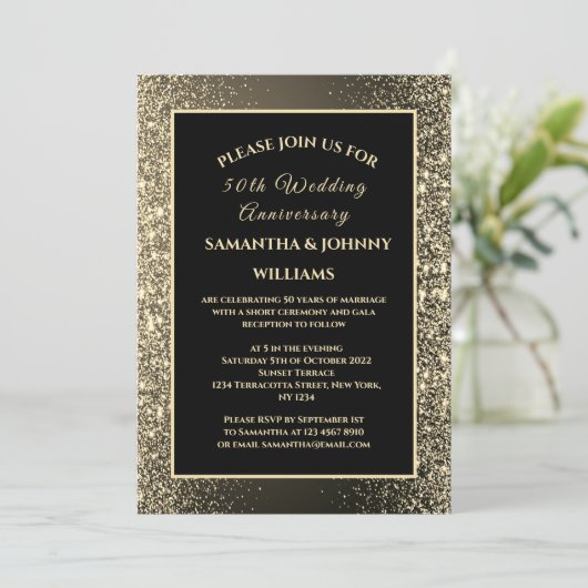 Golden 50e bruiloft Jubileum Foto Goud Kaart (Staand voorkant)