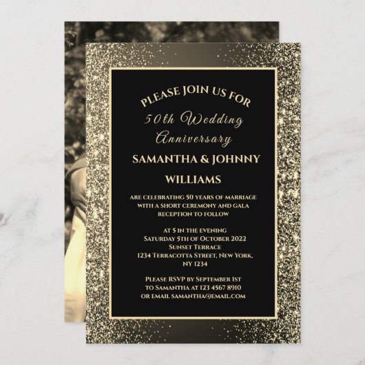 Golden 50e bruiloft Jubileum Foto Goud Kaart (Voorkant / Achterkant)