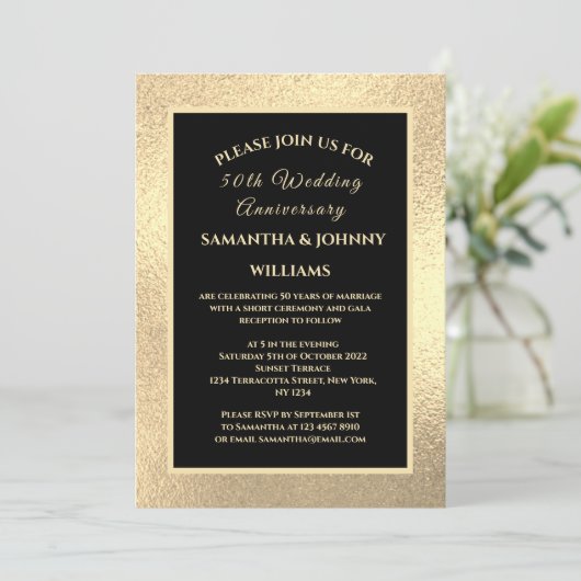 Golden 50e bruiloft Jubileum Foto Goud Kaart (Staand voorkant)