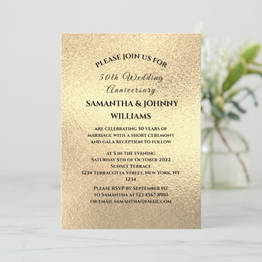 Golden 50e bruiloft Jubileum Foto Goud Kaart (Staand voorkant)