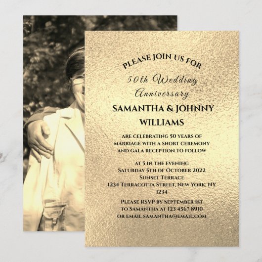 Golden 50e bruiloft Jubileum Foto Goud Kaart (Voorkant / Achterkant)
