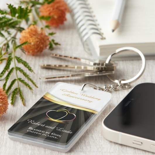 Golden 50e bruiloft religieus Jubileum Sleutelhanger (Voorkant Rechts)