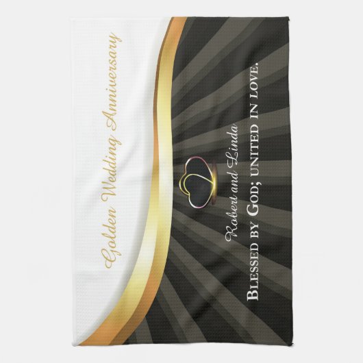 Golden 50e bruiloft religieus Jubileum Theedoek (Verticaal)