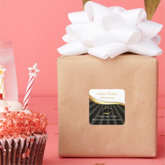 Golden 50e bruiloft religieus Jubileum Vierkante Sticker (Feest)