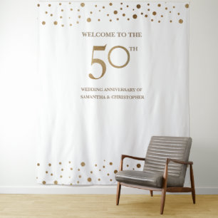 Golden 50e Jubileum Trouwfoto achtergrond Wandkleed