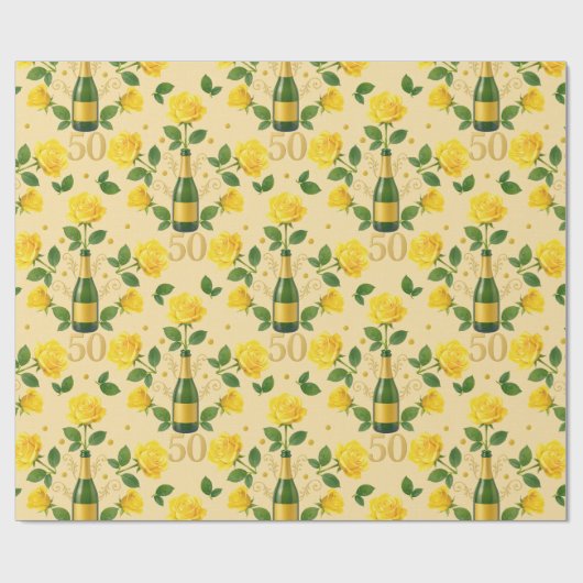 Golden 50e Jubileum Yellow Roses Wrapping Pape Cadeaupapier