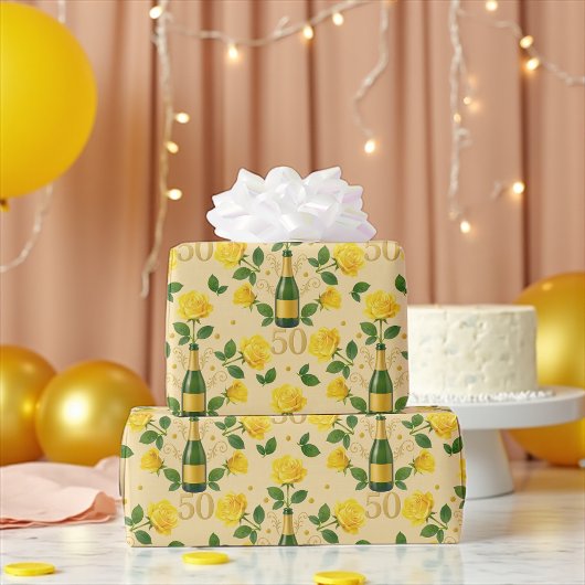 Golden 50e Jubileum Yellow Roses Wrapping Pape Cadeaupapier