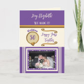 Golden 50ste verjaardag blije jaren paarse crème kaart (Voorkant)