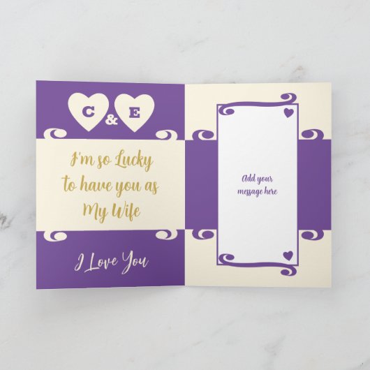 Golden 50ste verjaardag blije jaren paarse crème kaart (Binnen)