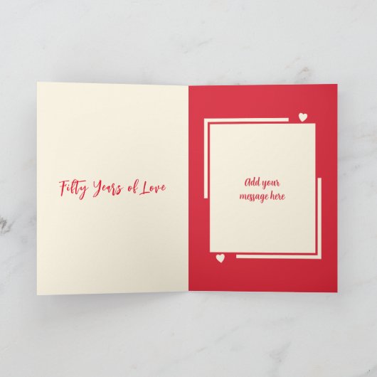 Golden 50ste verjaardag blije jaren rode crème kaart (Binnen)