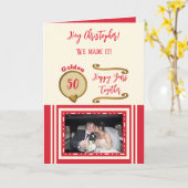 Golden 50ste verjaardag blije jaren rode crème kaart (Gele Bloem)