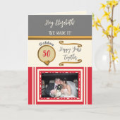Golden 50ste verjaardag blije jaren rood grijs kaart (Gele Bloem)