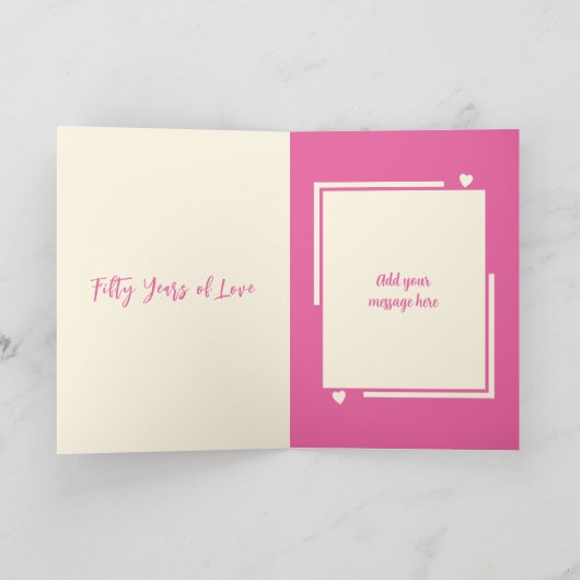 Golden 50ste verjaardag blije jaren roze crème kaart (Binnen)