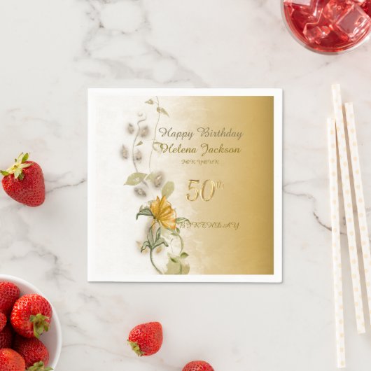 Golden 50th birthday paper napkins  servet (Insitu)