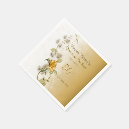 Golden 50th birthday paper napkins  servet (Hoek)