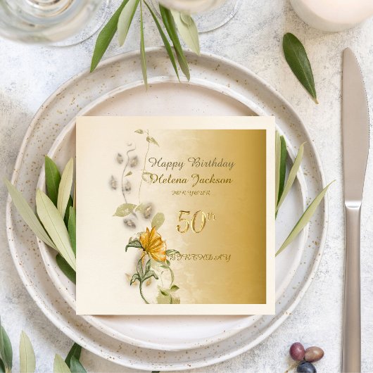 Golden 50th birthday paper napkins  servet