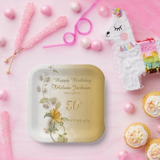Golden 50th birthday paper plates  papieren bordje (Feest)