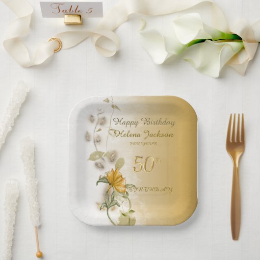 Golden 50th birthday paper plates  papieren bordje (Huwelijk)